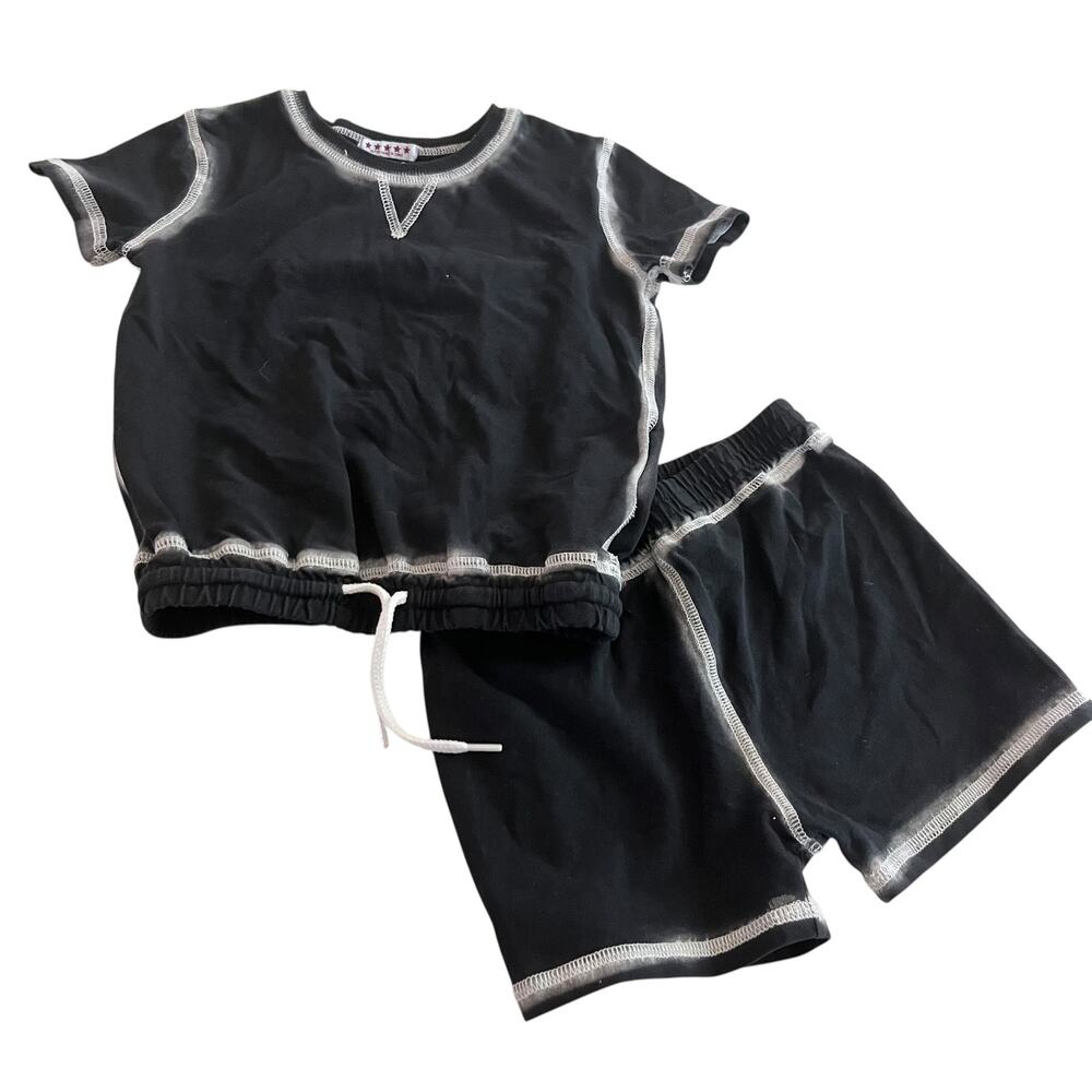 Five Star Boys Black White Ombre Trim Tshirt Shorts Set Outfit size 3